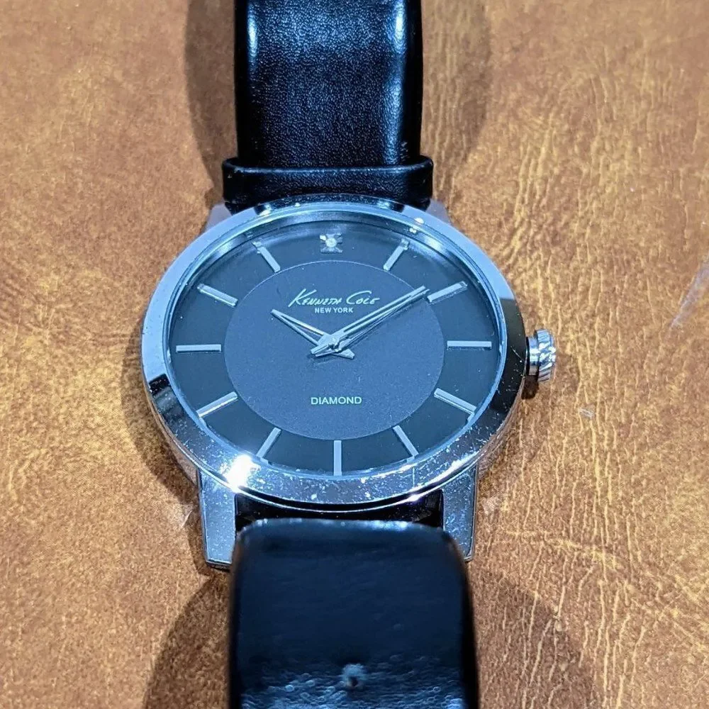 Kenneth Cole Men's New York Rock Out Diamond Analog Stainless Watch - Black Leat
